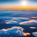 Air drone aerial view cloudscape landscape nature outdoor fly from above earth clouds sun Graphic Art Royalty Free Stock Photo