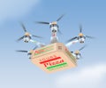 Air drone carrying single pizza box