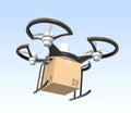 Air drone with carton package flying in the sky