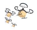 Air drones with carton package in the sky