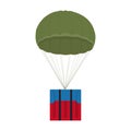 Air drop box with parachute from the game PlayerUnknowns Battlegrounds. PUBG. Flat container. Battle royal concept. Clean and