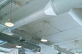 Air duct, air conditioner pipe, wiring pipe, and fire sprinkler system. Air flow and ventilation system. Building interior.