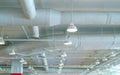 Air duct, air conditioner pipe, wiring pipe, and fire sprinkler system. Air flow and ventilation system. Building interior.