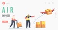 Air Express Landing Page Template. Aircraft Transport Logistics Service, Import or Export of Goods. Loader Loading Boxes Royalty Free Stock Photo