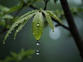 Water dew on green tree in th forest.