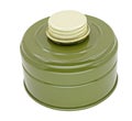 Air filter for individual protection from a gas mask in a metal case painted in a protective green color Royalty Free Stock Photo