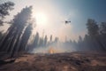 Air firefighting of forest wildfire, summer heat