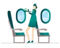 Air flight attendant brings drinks to serve passengers with cartoon flat style Royalty Free Stock Photo