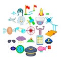 Air flight icons set, cartoon style