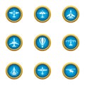 Air flight icons set, flat style