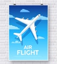 Air flight plane with house home illustration concept on brick wall