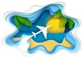 Air flight, vector layered paper cut style illustration Royalty Free Stock Photo