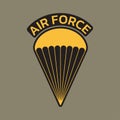 Air force badge or emblem with parachute. Military and army patch. Vector illustration. Royalty Free Stock Photo