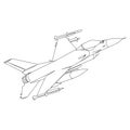 Air Force F-16 Fighting Falcon fighter jet Line art drawing,outline vector illustration.Modern combat aviation poster