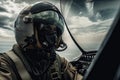 An air force pilot in the cockpit of a military aircraft, generative AI.