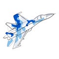 Air Force su 27 AB fighter line drawing vector illustration isolated on white background.Ukrainian Air Force