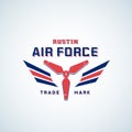 Air Force Vector Retro Label, Sign or Logo Template. Aeroplane Airscrew with Wings in Red and Blue Colours. Royalty Free Stock Photo