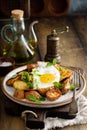 Air fried new potatoes topped with egg Royalty Free Stock Photo