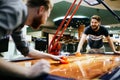 Air hockey is fun even for adults Royalty Free Stock Photo