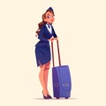 Air hostess, stewardess with luggage aircrew girl