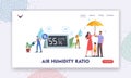 Air Humidity Ratio Landing Page Template. Tiny Characters at Huge Hygrometer. Mother, Father and Child under Umbrella Royalty Free Stock Photo