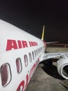 Air India express close up view including windows engine and tails Royalty Free Stock Photo