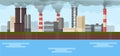 Air industrial pollution environmental issues smoke chimney industry  illustration. Global pipe toxic dirty smog. Factory Royalty Free Stock Photo