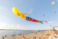 air inflatable balls fly on the embankment of the Volga on a sports holiday on a sunny day