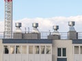 Air intakes, air ducts of the ventilation shaft in a residential building on the roof, supply and exhaust and active ventilation s