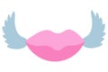 Air kiss. Wings and lips. Seductive mouth. Colorful vector illustration. Isolated white background. Boho style. Pastel tone.