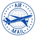 Air mail blue emblem. Postal ink stamp Royalty Free Stock Photo