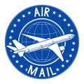 Air mail blue postal sticker or emblem Royalty Free Stock Photo