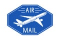 Air mail blue postal sticker or emblem Royalty Free Stock Photo