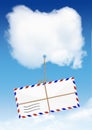 Air Mail concept, envelope fly on cloud with copy space Royalty Free Stock Photo