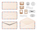 Air mail envelope. Set realistic envelopes and postage stamps Royalty Free Stock Photo