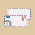 Air mail envelope with stamps and postmarks Royalty Free Stock Photo