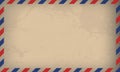 Air mail letter. Post stamp. Airmail frame postcard. Blue red stripes pattern. Mockup template envelope. Vector illustration Royalty Free Stock Photo