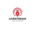 Air microphone and waves logo template. Live streaming vector design
