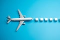 Air miles and airline loyalty program bonuses. The plane flies along a dotted route. Popular travel destinations. Search for cheap Royalty Free Stock Photo