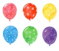 Air multicolored holiday watercolor balloons on white background isolated