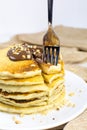 Air pancakes with chocolate cream. Royalty Free Stock Photo