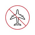 Air Plane Black Line Ban Icon. Warning Airplane Forbidden Outline Pictogram. Aviation Red Stop Circle Symbol. Alert No Royalty Free Stock Photo