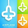 Air plane cut out of paper on color background. Royalty Free Stock Photo