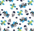 air plane cute elephant all over print vector art