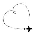 Air plane icon. Black silhouette shape. Airplane flying. Big dash line heart loop in the sky. Travel trace. Happy Valentines Day Royalty Free Stock Photo