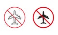 Air Plane Not Allowed Road Sign. Airplane Circle Warning Symbol Set. Forbidden Flight Jet. Aviation Prohibit Traffic Red Royalty Free Stock Photo