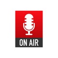 On Air Podcast radio icon. Studio table microphone with broadcast text on air. Vector illustration. Royalty Free Stock Photo