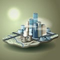 Air pollution in big city. Vector isometric illustration of environmental pollution concept.