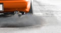 Air pollution in city from diesel vehicle exhaust pipe