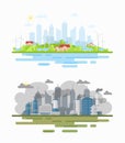 Air pollution city landscape difference flat vector illustration Royalty Free Stock Photo